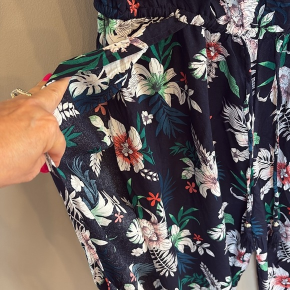 Women’s tropical strapless high slit wide leg jumpsuit rayon draw string waist L - Picture 3 of 10